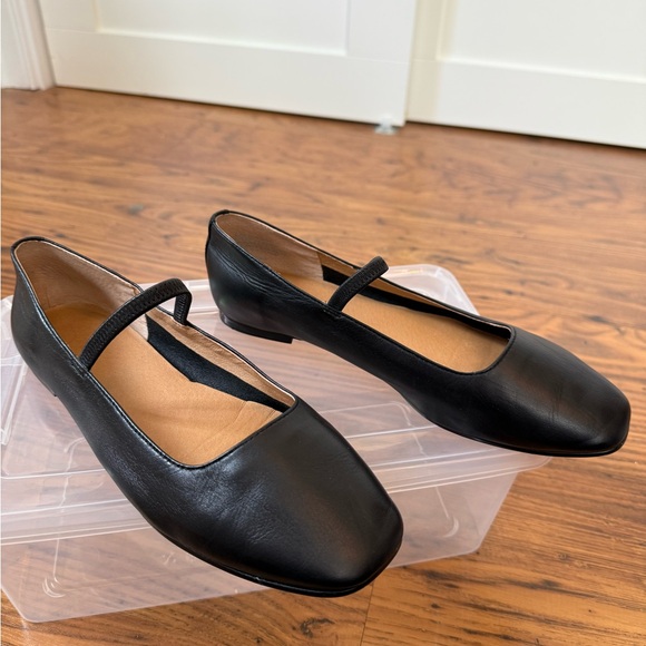 Madewell Greta Black Leather Square-Toe Flats Size 8 - Picture 1 of 4